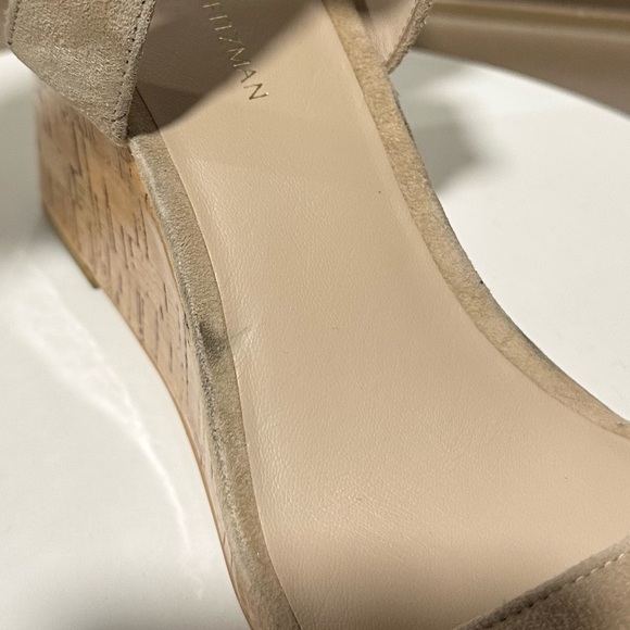 Stuart Weitzman "AVE" Cork Wedge Suede Sandals - $495 - Beige/Tan - Size 9 - Picture 7 of 14